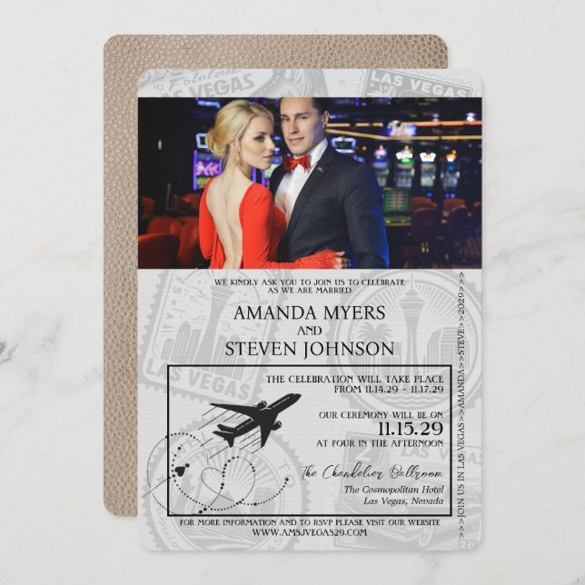 Beige Las Vegas Passport Wedding Invitation (Front/Back)