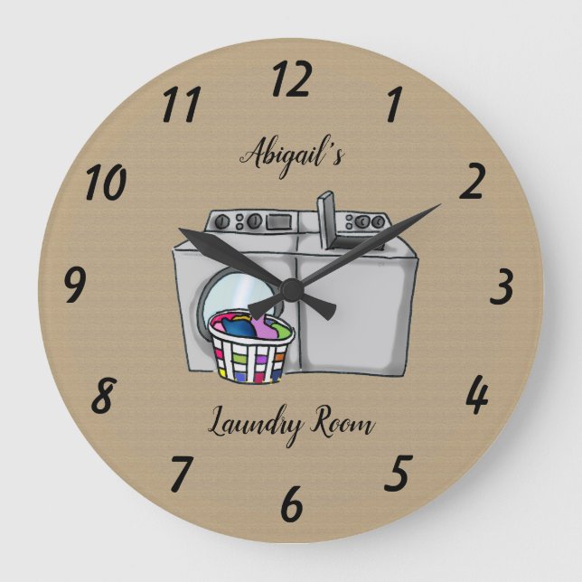 Beige Laundry Room Personalised Large Clock (Front)