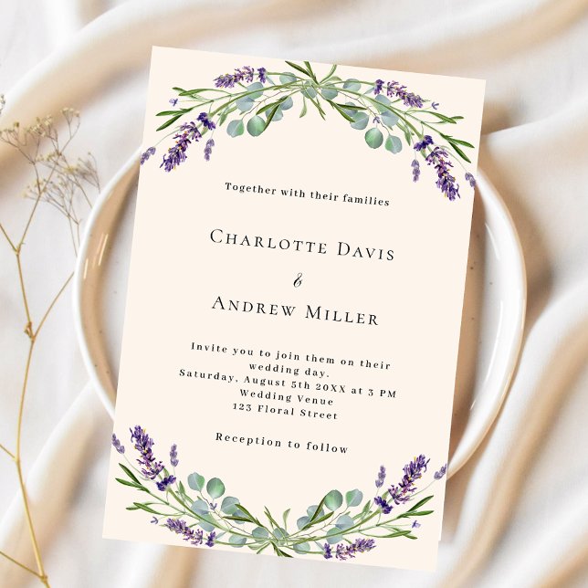 Beige lavender greenery purple luxury wedding  invitation (Creator Uploaded)