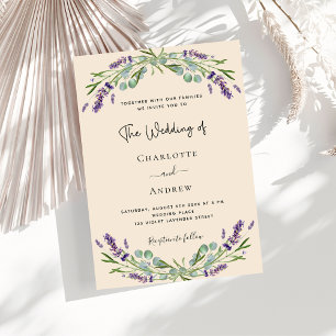 Beige lavender greenery violet wedding invitation