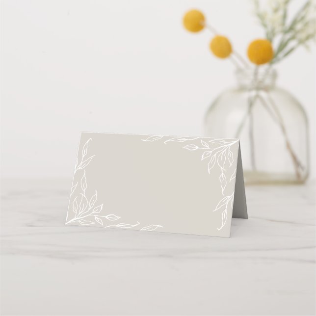 Beige Leaf Motif Thanksgiving Folded Place Card (Front)