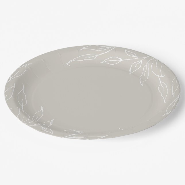 Beige Leaf Motif Thanksgiving Party Paper Plate (Angled)