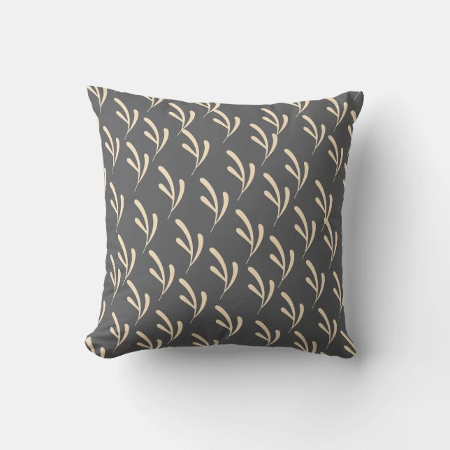 Beige Leaf Repeat Grey       Cushion (Front)