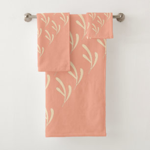 Beige Leaf Repeat Peach  Bath Towel Set