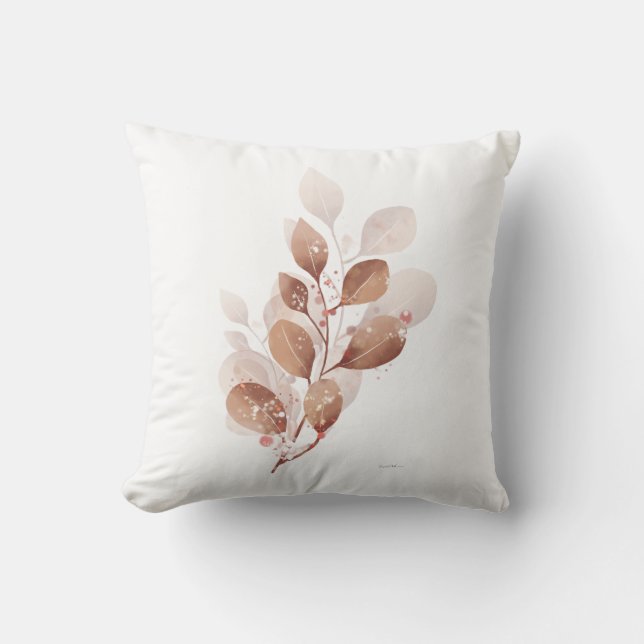 Beige Leaf Watercolor Modern Throw Pillow Cover  (Front)