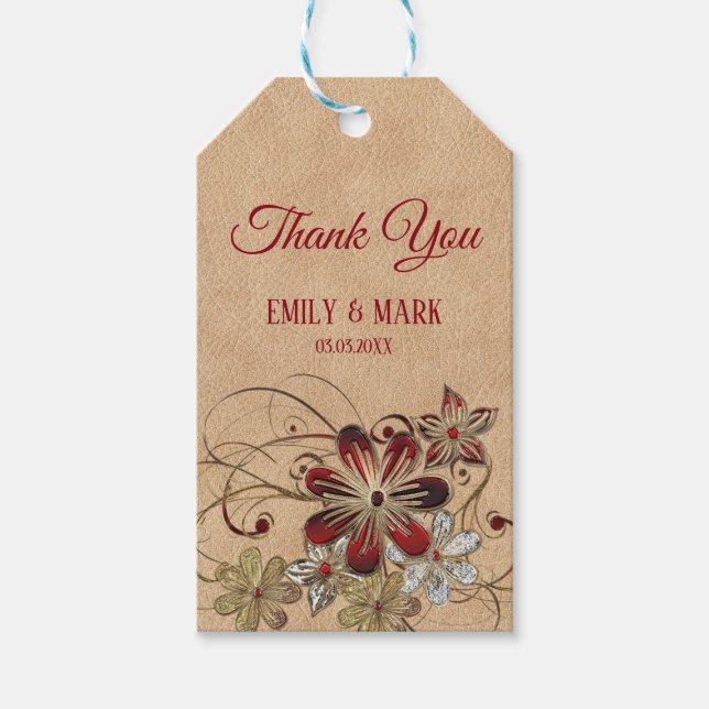 Beige Leather And Flowers Gift Tags (Front)