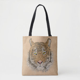 Beige Leather And Tiger Tote Bag