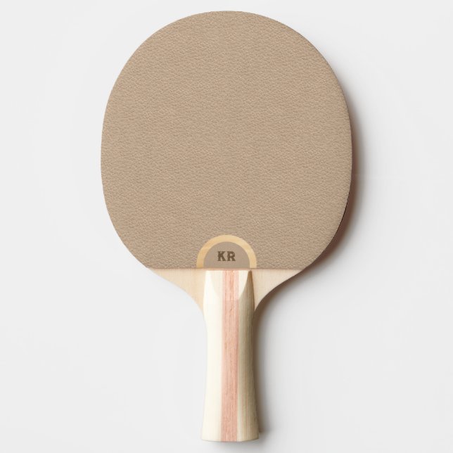 Beige Leather Texture Blonde Wood Accent Monogram Ping Pong Paddle (Front)