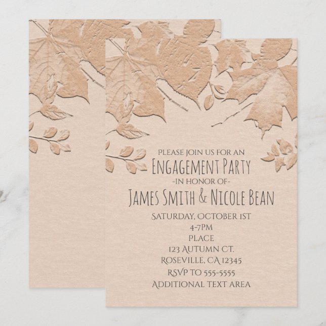 Beige Leaves Rustic Autumn Wedding Invitation (Front/Back)