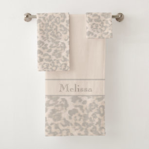 Beige leopard print . bath towel set