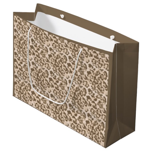 Beige leopard print  large gift bag (Front Angled)