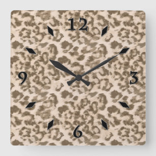 Beige leopard print . square wall clock