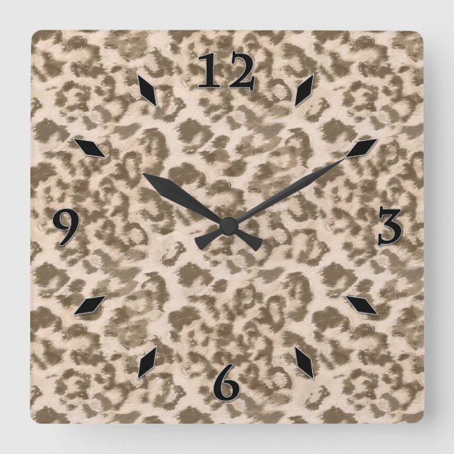Beige leopard print . square wall clock (Front)