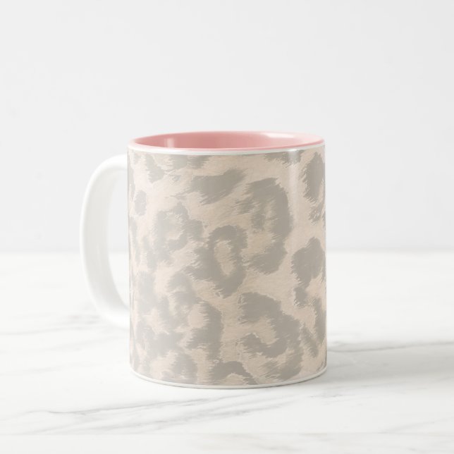 Beige leopard print . Two-Tone coffee mug (Front Left)