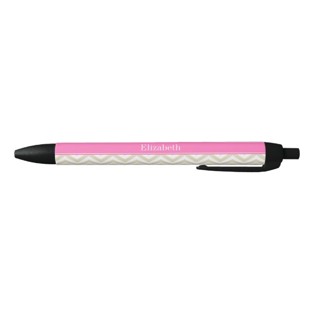 Beige Lg Chevron Hot Pink Name Monogram Black Ink Pen (Bottom)