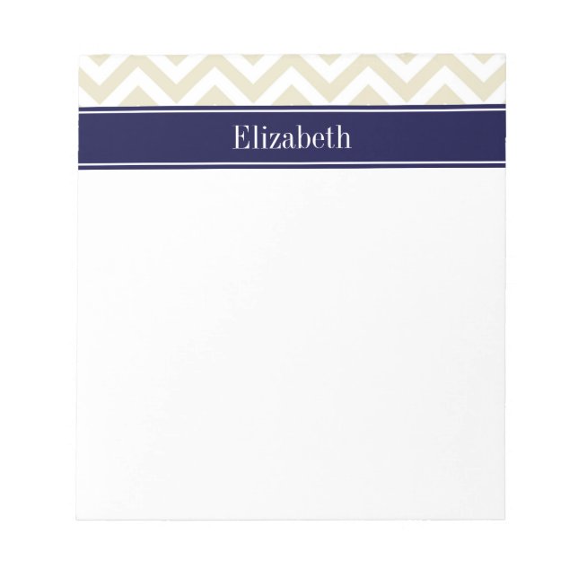 Beige Lg Chevron Navy Blue Name Monogram Notepad (Front)