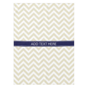 Beige Lg Chevron Navy Blue Name Monogram Tablecloth