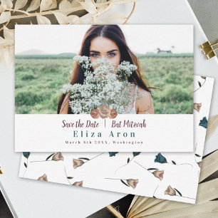 Beige Light Mauve Roses Bat Mitzvah Save the Date Advice Card