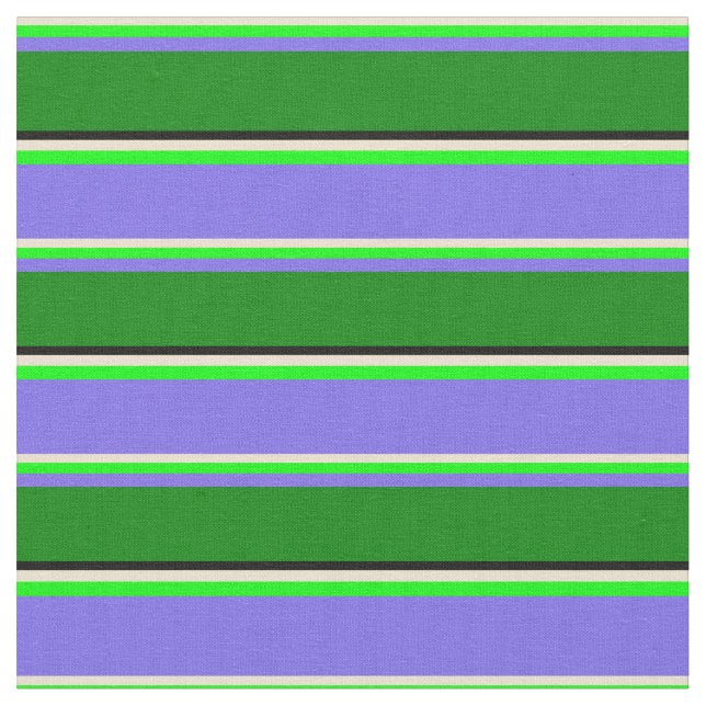 Beige, Lime, Medium Slate Blue, Green & Black Fabric (Close Up)