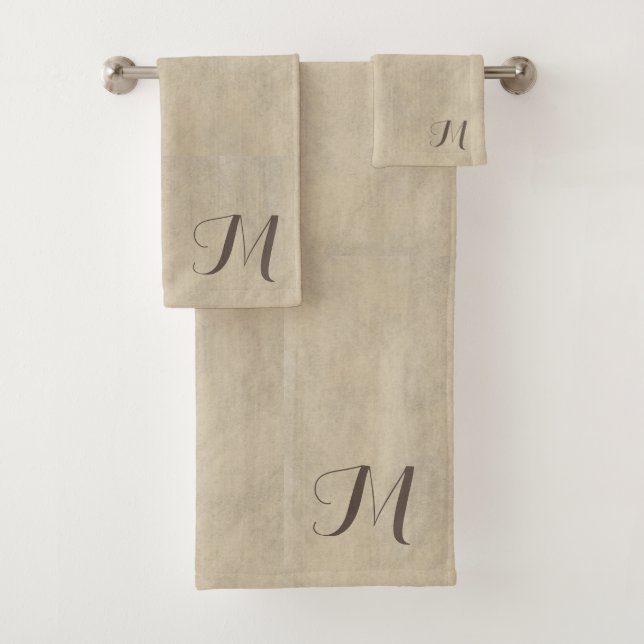 Beige Lime Wash Luxurious Monogram  Bath Towel Set (Insitu)