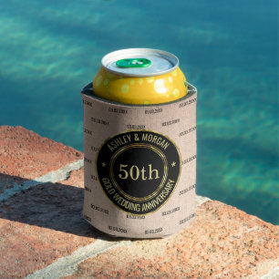 Beige Linen Annivarsary Can Cooler