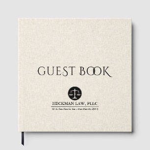 Beige Linen Black Justice Logo Guest Book