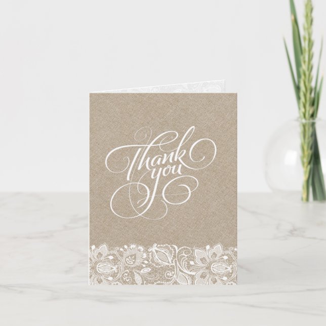 Beige Linen Burlap & White Floral Lace 2 Invite (Front)