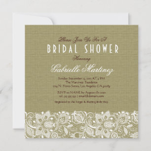Beige Linen Burlap & White Floral Lace Invite
