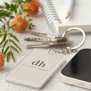 Beige Linen Creme Texture Minimal Elegant Monogram Key Ring