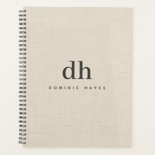 Beige Linen Creme Texture Minimal Elegant Monogram Planner