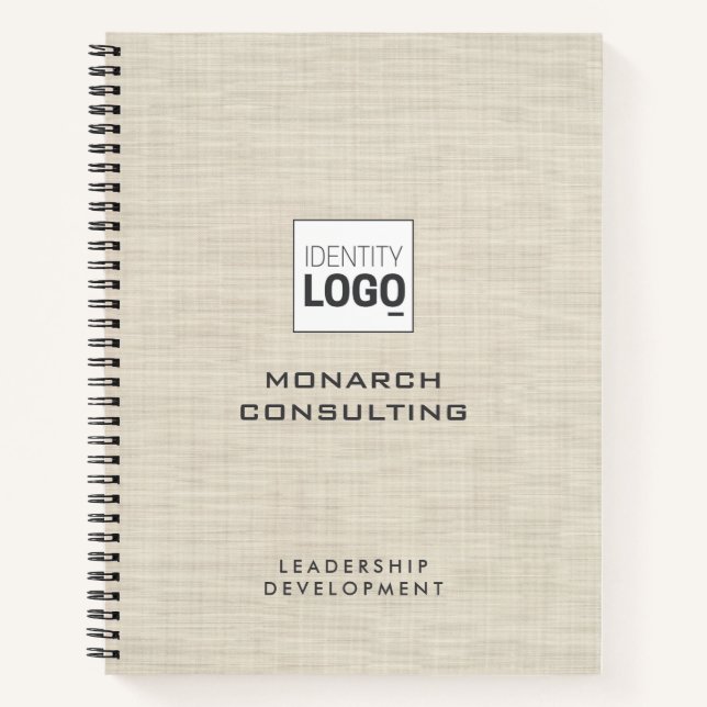 Beige Linen Creme Texture Simple Custom Logo Notebook (Front)