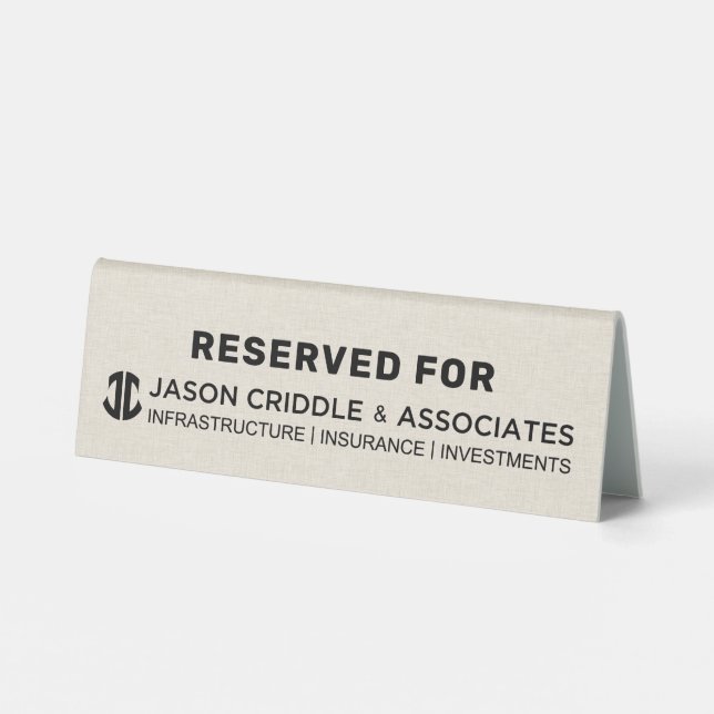 Beige Linen Custom Logo Table Tent-Reserved For (Back)