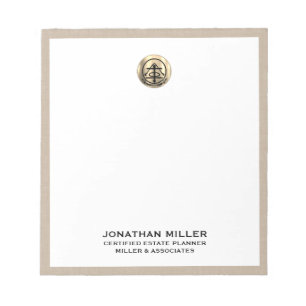 Beige Linen Elegant Notepad with Gold Logo
