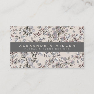 Beige Linen Floral   Grey Banner Business Card