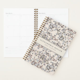 Beige Linen Floral   Name & Year Planner