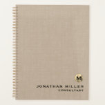 Beige Linen Gold Monogram Appointment Book Planner<br><div class="desc">Minimal Modern Luxury Brushed Metallic Gold Monogram Medallion Name Title Custom Text Classic Block Typography Beige Linen Texture Background Appointment Book Planner</div>