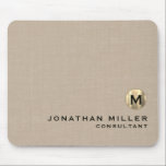Beige Linen Gold Monogram Mouse Mat<br><div class="desc">Personalised Beige Linen Gold Monogram Initial Name Title Custom Text Mouse Pad. Modern design single initial monogram emblem name and title or text of your choice in classic timeless block typography. Personalise with your own text. Stylish accessory,  great for use at home,  office or school.</div>