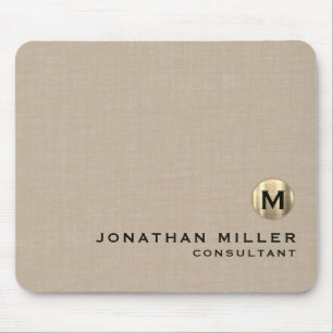 Beige Linen Gold Monogram Mouse Mat