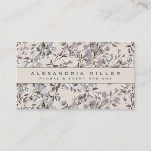 Beige Linen & Grey Elegant Dainty Floral Pattern Business Card