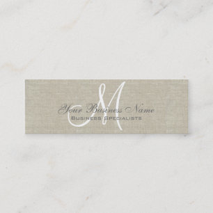 Beige Linen Grey Simple Plain Monogram Mini Business Card