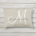 Beige Linen Grey White Monogram Wedding Keepsake