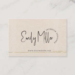 Beige Linen interior Design QR Code Gold Accent Business Card