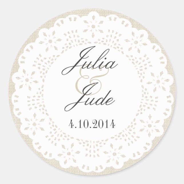 Beige Linen & Lace Doilie : Round Sticker (Front)