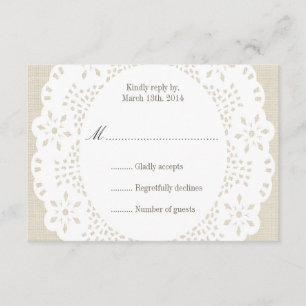 Beige Linen & Lace Doilie : RSVP Card