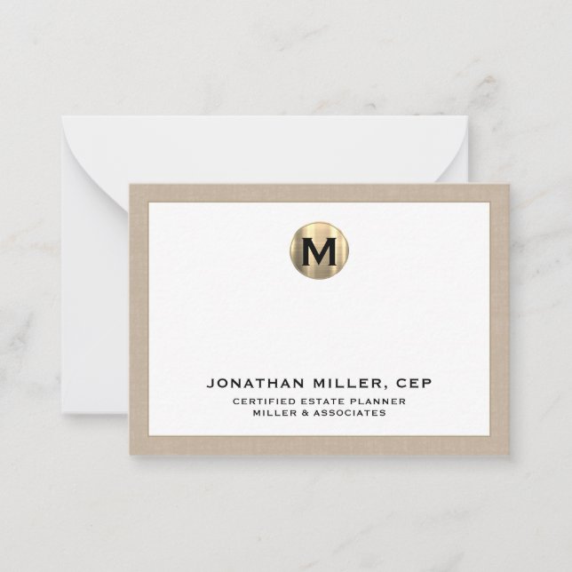 Beige Linen Luxury Gold Initial Logo Card (Front)