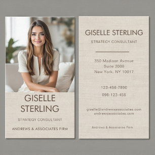 Beige Linen Minimal Professional Photo Modern Business Card