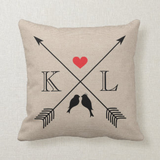 Beige Linen Monogram Initial Pillow Couple Gift