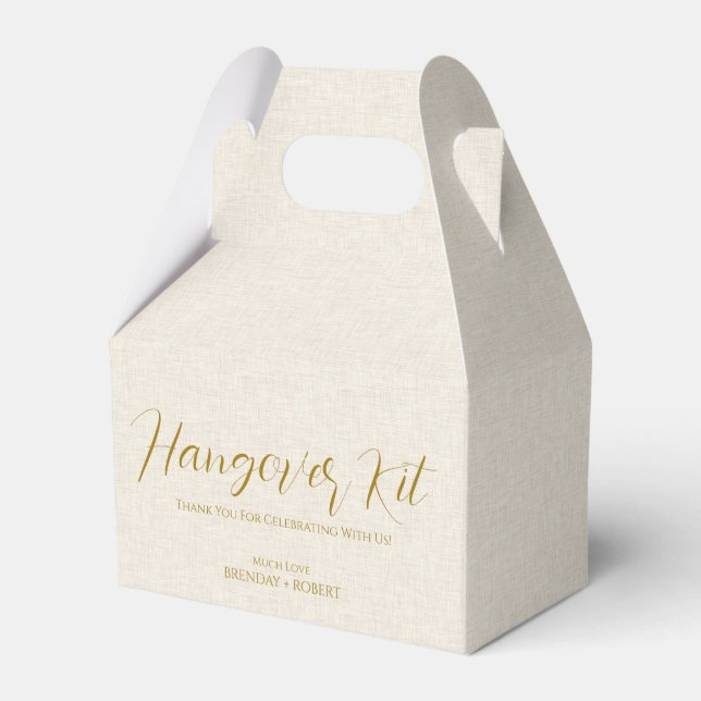 Beige linen Simple Script Hangover Recovery Kit Favour Box (Back Side)