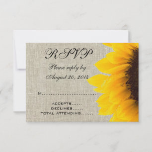 Beige Linen Sunflower Rustic Wedding RSVP