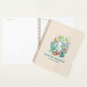 Beige linen texture Cute Easter Bunny Planner